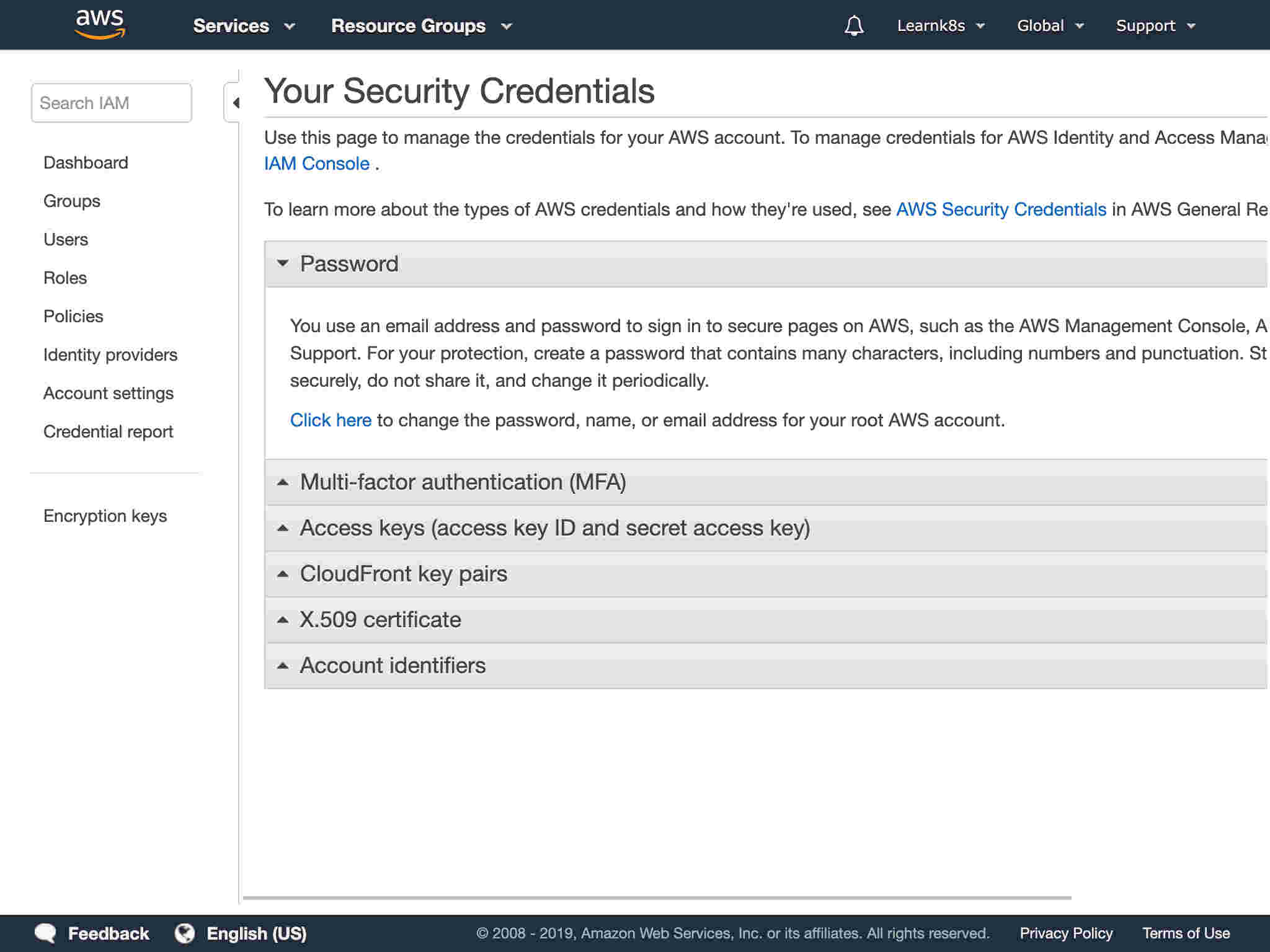 You should land on Your Security Credentials page.You should land on Your Security Credentials page.
